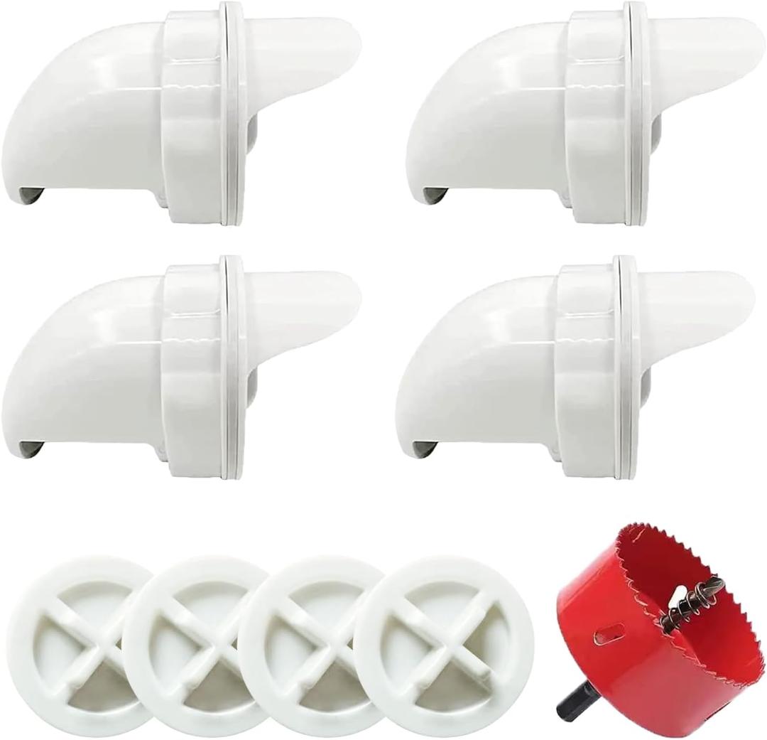 MAFONE DIY Chicken Feeder No Waste,Mess Cups Kit for Gravity Automatic Chickens Bucket Feeder Fit for Buckets, Barrels, Bins,Troughs,Rain Proof Poultry Feeder Port(4 White Ports,1 Hole Saw)