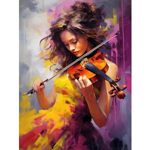 UPABLUNSO 5D Violin Performer Girl Full Round Drill Diamond Art Painting Kits by Number for Adults Beginner Diamond Art Painting Beads Art Crystal Embroidery Cross Stitch Craft Kits 12x16 inch