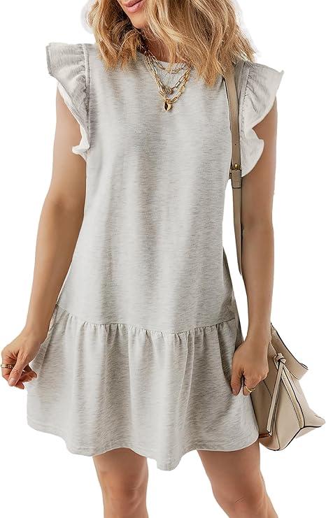 Acelitt Womens Casual Summer Crewneck Babydoll Flowy Tiered Mini Dress XL