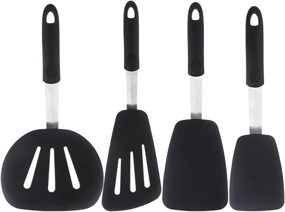 4 Piece Silicone Spatula Set, heat-resistant 446  F, kitchen silicone cooking utensils set, BPA Free Rubber,suitable for non stick pans, used for frying eggs, pancakes, fried fish, steak black