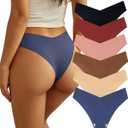 Women Seamless Underwear Soft No Show Stretch Bikini Invisibles Hipster V Cut Panties 5 pack (Small)