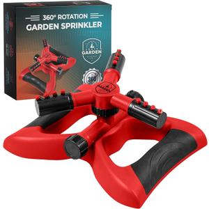 Joeys Sprinkler for Yard, Rotating Garden Sprinkler for Large Area Coverage, Lawn and Yard Sprinklers (Red)