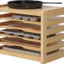 6 Tier Wooden Tray Dividers for Cabinets, Kitchen Vertical Cookie Sheet Organizer, Baking Trays Storage Rack for Baking Pans, Cutting Board