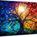 Colorful Tree of Life Wall Art Abstract Tree Pictures Wall Decor Tree Art Wall Decor for Living Room Office Blue Orange Nature Canvas Wall Decor Tree of Life Prints for Bedroom Home Decoration 12x16"
