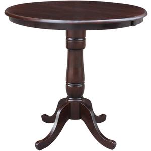 International Concepts 36-Inch Round Top Pedestal Table with 12-Inch Leaf, 36-Inch Counter Height, Rich Mocha
