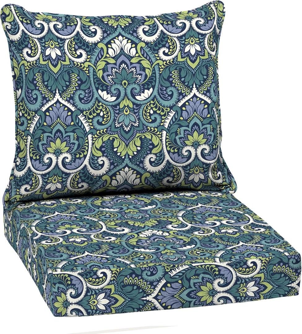 Arden Outdoor Deep Seat Cushion Set, 22 in x 24 in, Weather-Proof, Rain-Proof, Fade Resistant Patio Cushion 22 x 24, Sapphire Aurora Blue Damask