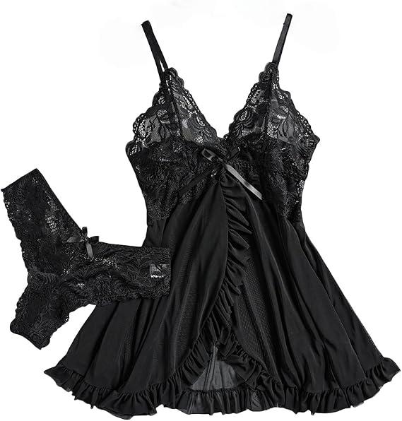 Christmas Babydoll Sexy Lingerie Set with Thong Naughty Lace Nightwear Sheer Transparent Chemise Open Front Sleepwe (Large, Red) Christmas Babydoll Sexy Lingerie Set with Thong Naughty Lace Nightwear Sheer Transparent Chemise Open Front Sleepwe (Large, Red)