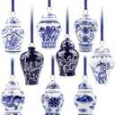 YIYA 8 Pack Porcelain Christmas Tree Ornaments 3.5 in Blue and White Ornaments Christmas Chinoiserie Hanging Ornaments Mini Ginger Jar for Xmas Tree Decoration