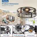 Passky 20" Farmhouse Flush Mount Ceiling Fans with Lights and Remote, Industrial Black Caged Low Profile Fandelier, 6 Speeds Bladeless Ceiling Fan for Bedroom, Kitchen, Living Room