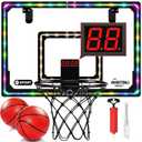 NZQXJXZ Indoor Mini Basketball Hoop for Kids - Pro Indoor Basketball Hoop Over The Door with LED Lighting for Door & Wall with 2 Balls for Boys & Girls