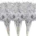 24 Pack Christmas Tree Ornaments - Artificial Flowers Glitter Berry Stems Christmas Floral Picks Branches for Xmas Tree Decorations Vase Filler Holiday Wedding Party Home Decor (Silver)