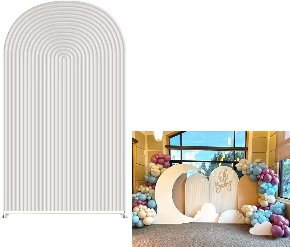 Arch Fabric Backdrop Covers Wedding Ripples White Color Arched 4X7ft Panel Cover Stretchy Decor Banner for Birthday Banquet Parties Bridal Shower (W120cm H210cm (48''by 85''))