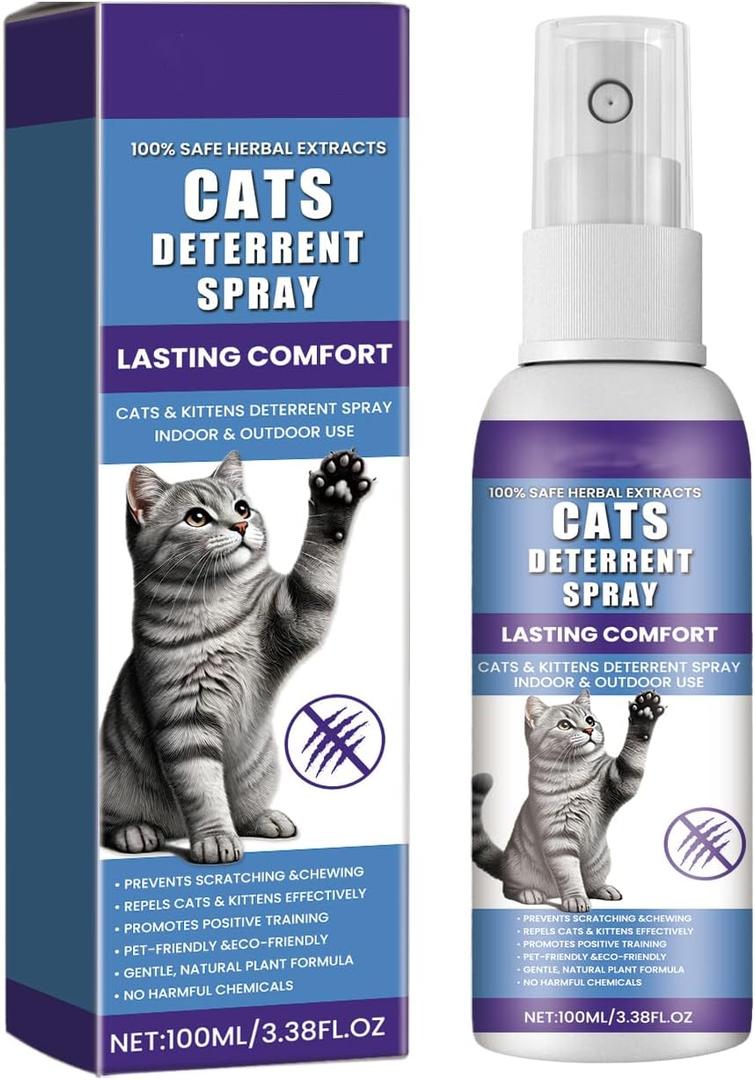 Cat Deterrent Spray - Natural Training Aid for Cats, Indoor & Outdoor Deterrent Spray to Stop Scratching Furniture, Protect Garden, and Deter Unwanted Marking (95ML)