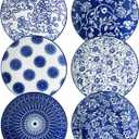 Ceramic Dessert Plates Set - 6 Inch Mini Appetizer Plates for Kitchen - Small Salad Plate for Cake Snacks Side Dish, Microwave Dishwasher Safe, Gift, Vintage Blue