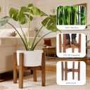Natural Bamboo Plant Stand Indoor, Adjustable Plant Shelf Indoor Fits 8-12 Inch Pots, Mid Century Modern Decor to Refresh Your Space(Pot & Plant Not Included)