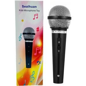 Microphone Toy for Kids - Plastic Pretend Prop Fake Microphone Toy for Halloween, Christmas, Cosplay, Birthday Party Favors, Costume Play (17cm, Black)