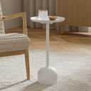 Round Metal Drink Table, Pedestal Drink Desk, Modern Home, Bedroom, and Living Room Furniture, Versatile Small Metal Side Table with Dome Base and Beveled Top (White Pedestal Stand)