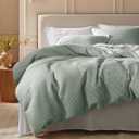 Bedsure Cotton Duvet Cover Queen - 100% Cotton Waffle Weave Sage Green Duvet Cover Queen Size, GentleSoft™ and Breathable Bedding Set for All Season, 3 Pieces, 90"x90"