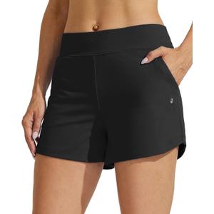 Willit Women's Swim Board Shorts Swimming Bottoms Tummy Control Beach Shorts with Liner (Large, Black)