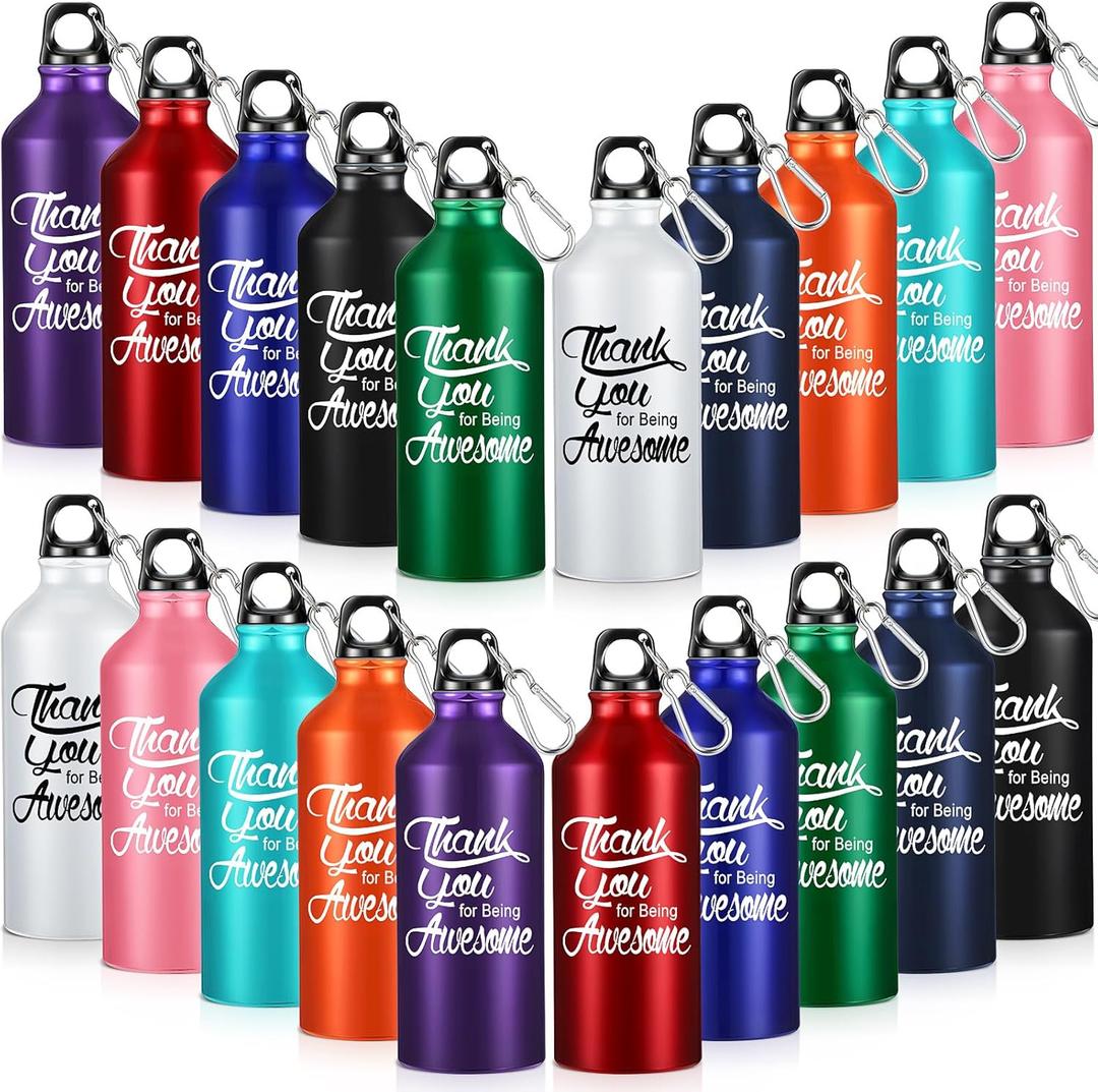 Tanlade 20 Pcs Christmas Appreciation Gifts for Employee Coworker Teacher 20oz Aluminum Water Bottle Bulk Thank You Being Awesome Leakproof Sport Water Tumbler with Twist Lid and Buckle(Multicolor)