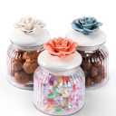 Glass Jars with Airtight Ceramic Lids, Handcrafted Porcelain Rose, Glass Food Storage Canister for Kitchen, Decorative Jars for Coffee Tea Sugar Candy, Orange Red Rose, Set of 2