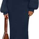 MEROKEETY Women's Fuzzy 2 Piece Outfit Winter Long Sleeve Off Shoulder Pullover Top Midi Skirt Matching Lounge Sets (S)