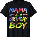 Mama of the Birthday Boy Tie Dye Colorful Bday Party T-Shirt, S 