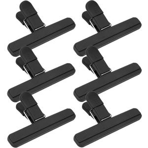 Chip Clips, 6 Pack Large Food Clips, Snack Bag Clip, Plastic Heavy Duty Seal Grips for Food Storage, Home, Office and More(6 x 3.5 Inch) (Black)