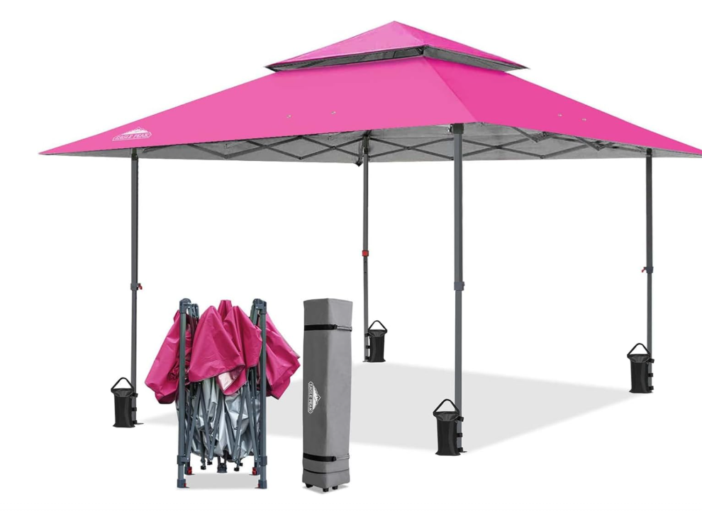 EAGLE PEAK 13x13 Straight Leg Pop Up Canopy Tent Instant Outdoor Canopy Easy Single Person Set up Folding Shelter w/Auto Extending Eaves 169 Square Feet of Shade (Light Pink) EAGLE PEAK 13x13 Straight Leg Pop Up Canopy Tent Instant Outdoor Canopy Easy Single Person Set up Folding Shelter w/Auto Extending Eaves 169 Square Feet of Shade (Light Pink)