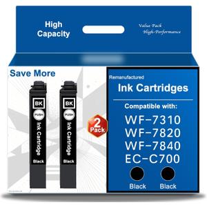 Remanufactured for 812XL Black Ink Cartridges Replacement for Epson 812 Ink Cartridges Work with Workforce Pro WF-7840 WF-7820 WF-7310 EC-C7000 Printer Workforce Pro 7840 7310 Ink High Yield (2 Pack)