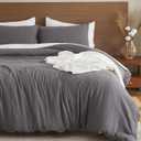 EMME Muslin Cotton Duvet Cover Set Dark Grey Queen Size Linen Like Soft Breathable Lightweight Summer Comforter Cover Set with Zipper Closure (Dark Grey, Queen, 90"x90")