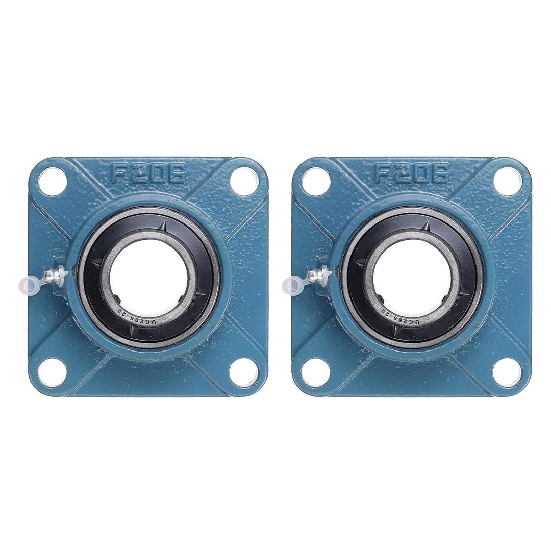 uxcell 2 Pcs UCF-206-20 Pillow Block Bearings 1-1/4 Inch Bore, Self Alignment Chrome Steel Bearing Units, 4-Bolt Square Flange Mounted, Solid Base