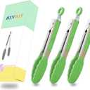 Mini Tongs with Silicone Tips 7 Inches Silicone Cooking Tongs, Set of 3 (Green)