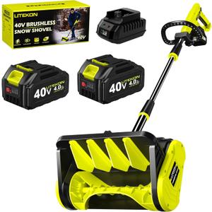 Litekon 40V Brushless Cordless Snow Shovel, 13-Inch Electric Snow Blower with 2X 4.0Ah Batteries & Charger, Battery-Powered Snow Removal with 16.5FT Throw Distance for Patio, Deck, Driveway,Green