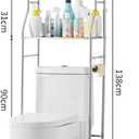 2-Tier Over The Toilet Storage, Over Toilet Bathroom Organizer, Freestanding Metal Bathroom Shelves, Over The Toilet Organizer with Hooks and Paper Holder, Space-Saving, Stainless Steel, Stainless steel two layers