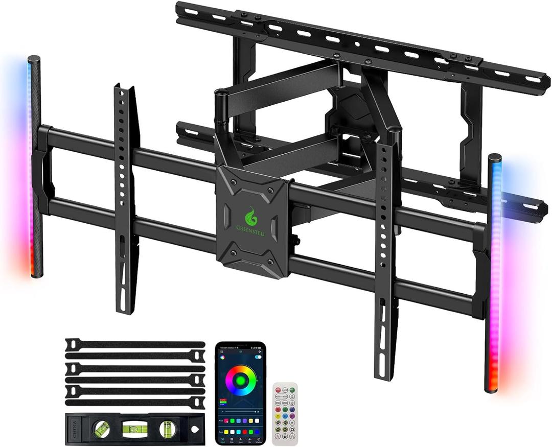 Greenstell TV Mount with LED Lights, TV Wall Mount for 47-84 Inch TVs, Full Motion Bracket with Dual Articulating Arms, Swivel, Tilt, Extension, Max VESA 600x400mm, Holds up to 132lbs