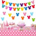 45pcs Rainbow Mouse Head Banner Flags Colorful Felt Fabric Cartoon Banners Reusable Cutouts Mouse Garland for Birthday Party Decoration Supplies, Room Decor, Baby Shower, Classroom Decorations