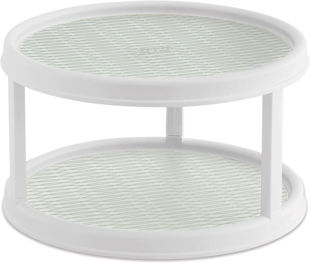 Copco Non-Skid 2 Tier Pantry Cabinet Lazy Susan Turntable, 12-Inch, White and Light Green