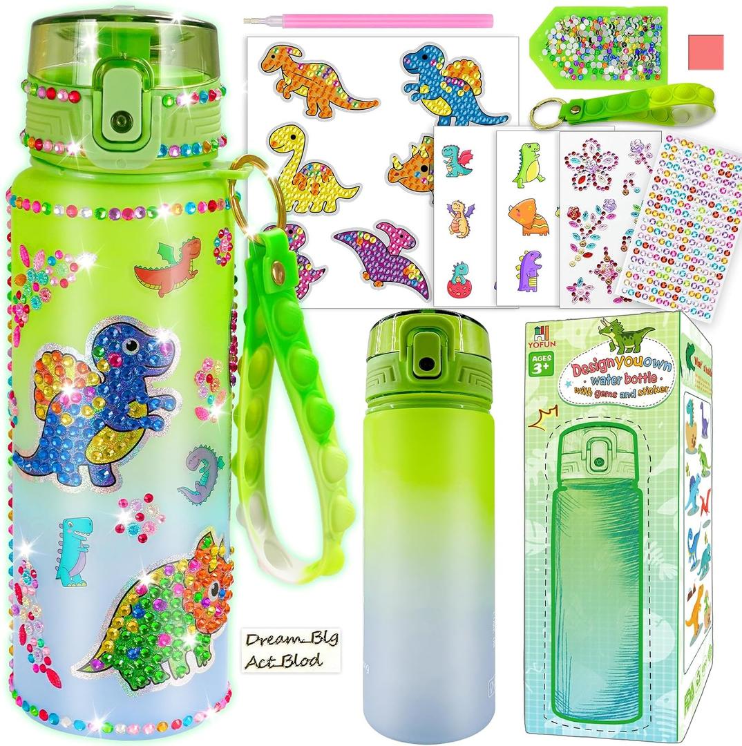 YOFUN Decorate Your Own Dinosaur Water Bottle for Boys,Dinosaur Arts and Crafts for Kids, Dinosaur Toys for Boys Birthday, Christmas, Ages 3-4-6-8 (Dinosaur Theme)
