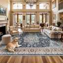 TOPRUUG Washable Oriental Area Rug - 12x15 Rugs for Living Room Soft Carpet for Bedroom Waterproof Floral Distressed Indoor Stain Resistant Non-Shedding Floor Carpets (Blue/Teal/Orange, 12x15)