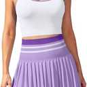 ATTRACO 1 Piece Tennis Dresses for Women High Waisted Pleated Skirt Sets Seamless Colorblock Golf Outfits L