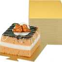 YYaaloa 3.3 Inch Mini Square Golden Cake Boards 50pcs Mousse Cupcake Base Paper Plates Dessert Board Base for Cake DIY, Baking Dessert Party Wedding Birthday (Square, 50pcs)