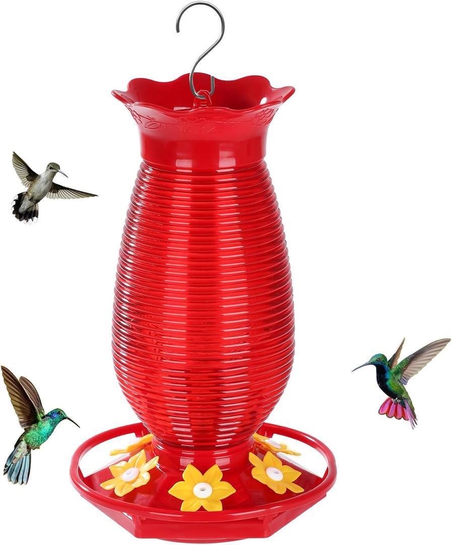 FEED GARDEN Glass Hummingbird Feeders for Outdoors Hanging, 26 OZ Humming Birds Feeders with 6 Feeding Ports & Built-in Ant Moat, Bird Feeder for Outside, Hummingbird Gifts for Mom, Red, 1 Pack