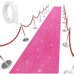 Tatuo Carpet Runner Runway Rug 55 GSM Thickness with Carpet Tape for Prom Wedding Party Outdoor Indoor Hallway Rug(2.46 x 65.6 Feet,Glitter Rose Red)