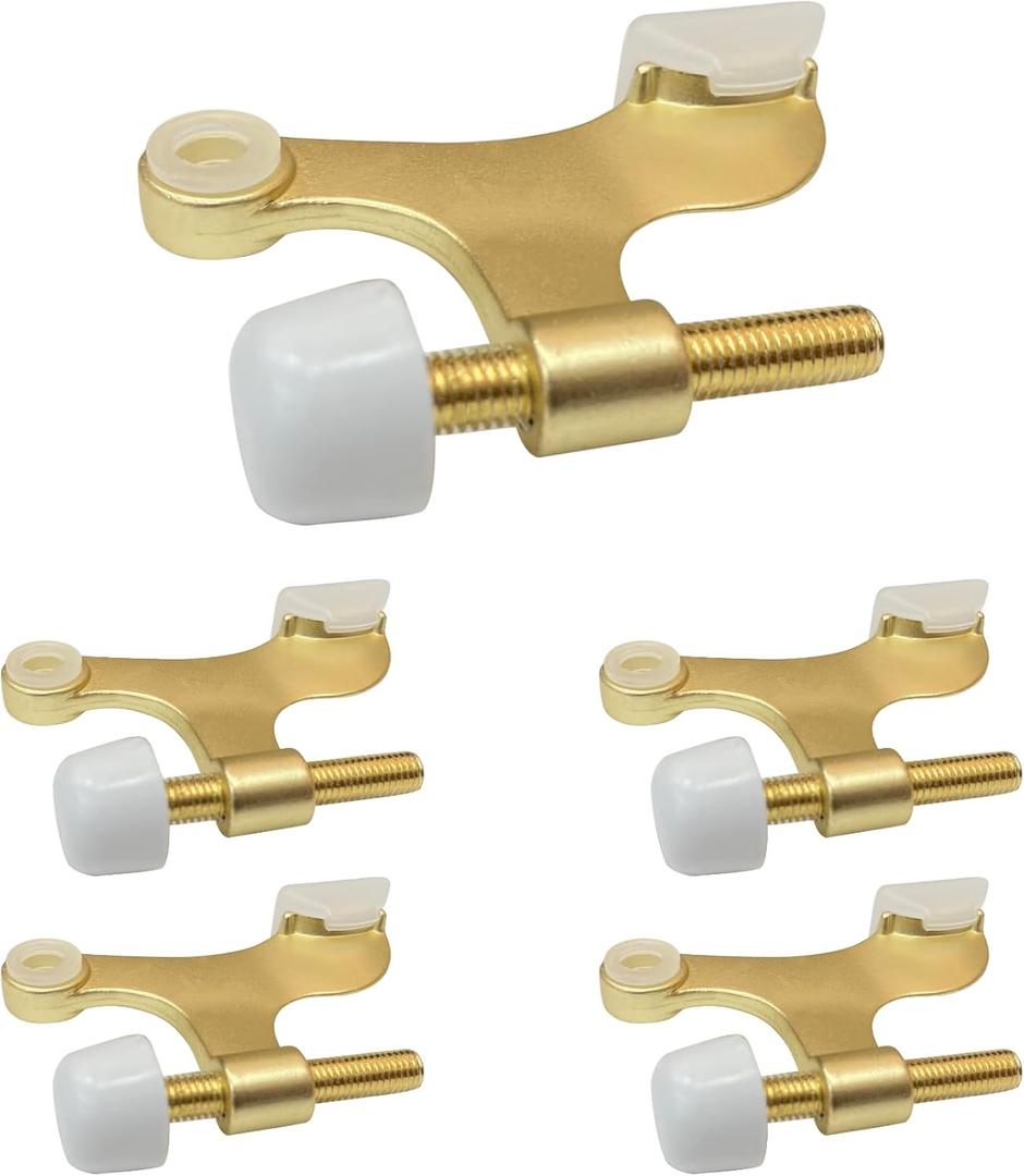 5 Pack Hinge Pin Door Stopper Satin Brass Matte Gold Adjustable Heavy Duty Door Stops with Rubber Bumper Tips, Easy No Drill Installation | HOWTOOL