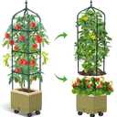 Raised Garden Bed Planter Box with Trellis, 71" Self-Watering Tomato Planter with Wheels for Climbing Vegetable and Plants, Tomato Cage Planters for Indoor Outdoor Patio Greenhouse Gardening (1Pack)