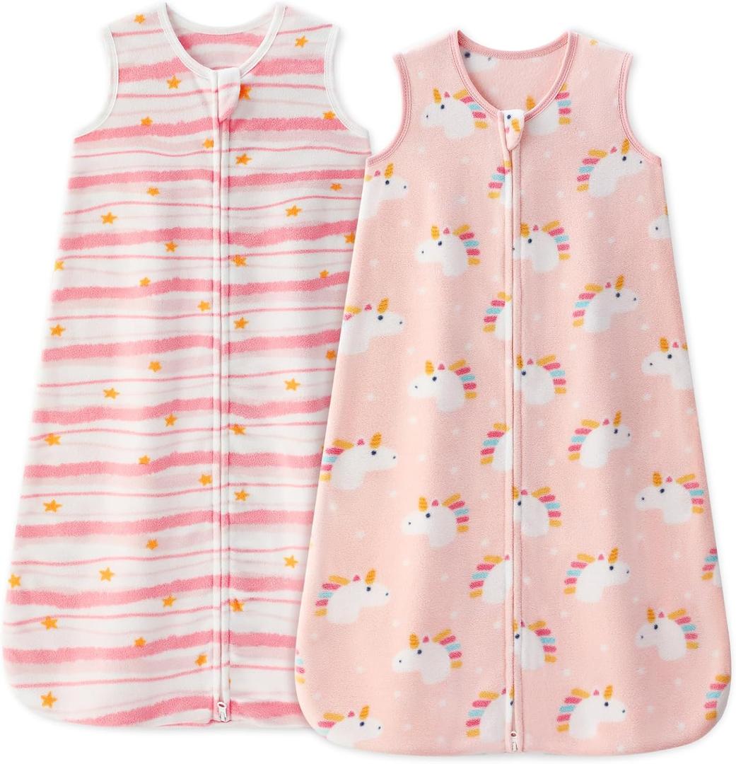 Unnivoll Baby Sleep Sack 6-12 Months 1.0 Tog Micro Fleece Baby Wearable Blanket Microfleece Sleeping Sack with 2-Way Zipper for Newborn Infant Pink & White Unicorn