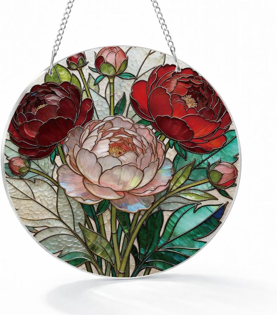 Flower Window Decor, Acrylic Hanging Suncatcher, Indoor Window Wall Art, Home Garden Decorations, Valentines Day Decor Ornaments, Floral Botanical Lover Gift