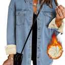 Oversized Denim Jacket Women 2024 Side Pockets Winter Long Sleeves Fleece Lined Denim Shirt Womens Jean Jacket (Medium, A_light Blue)