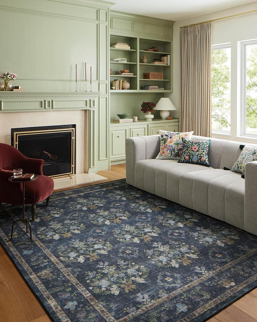 Loloi Rifle Paper Co. Courtyard Collection COU-04 Navy 2'-3" x 3'-9" Oval Accent Rug feat. CloudPile
